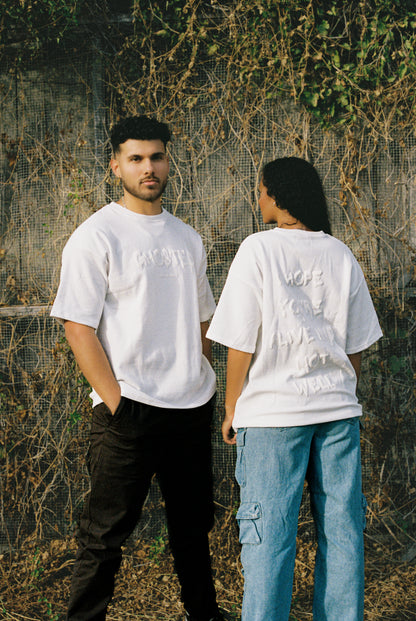 I Hope You're Alive And Not Well Ghosted Tee - White - Ghosted